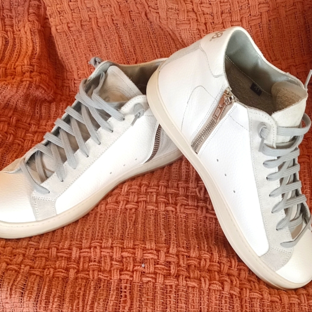 P448 White Leather Midtop Sneakers